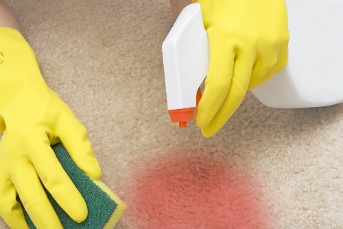 Commercial carpet cleaning in a busy office lobby