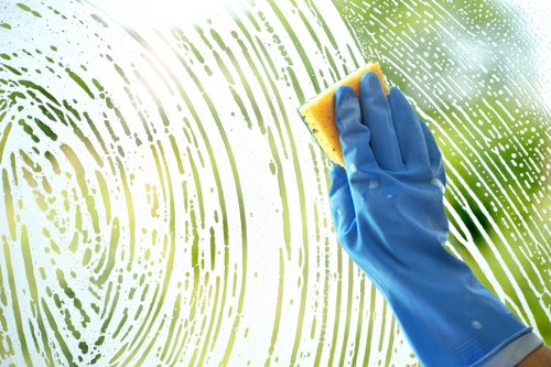 Technician performing commercial carpet cleaning in a workplace